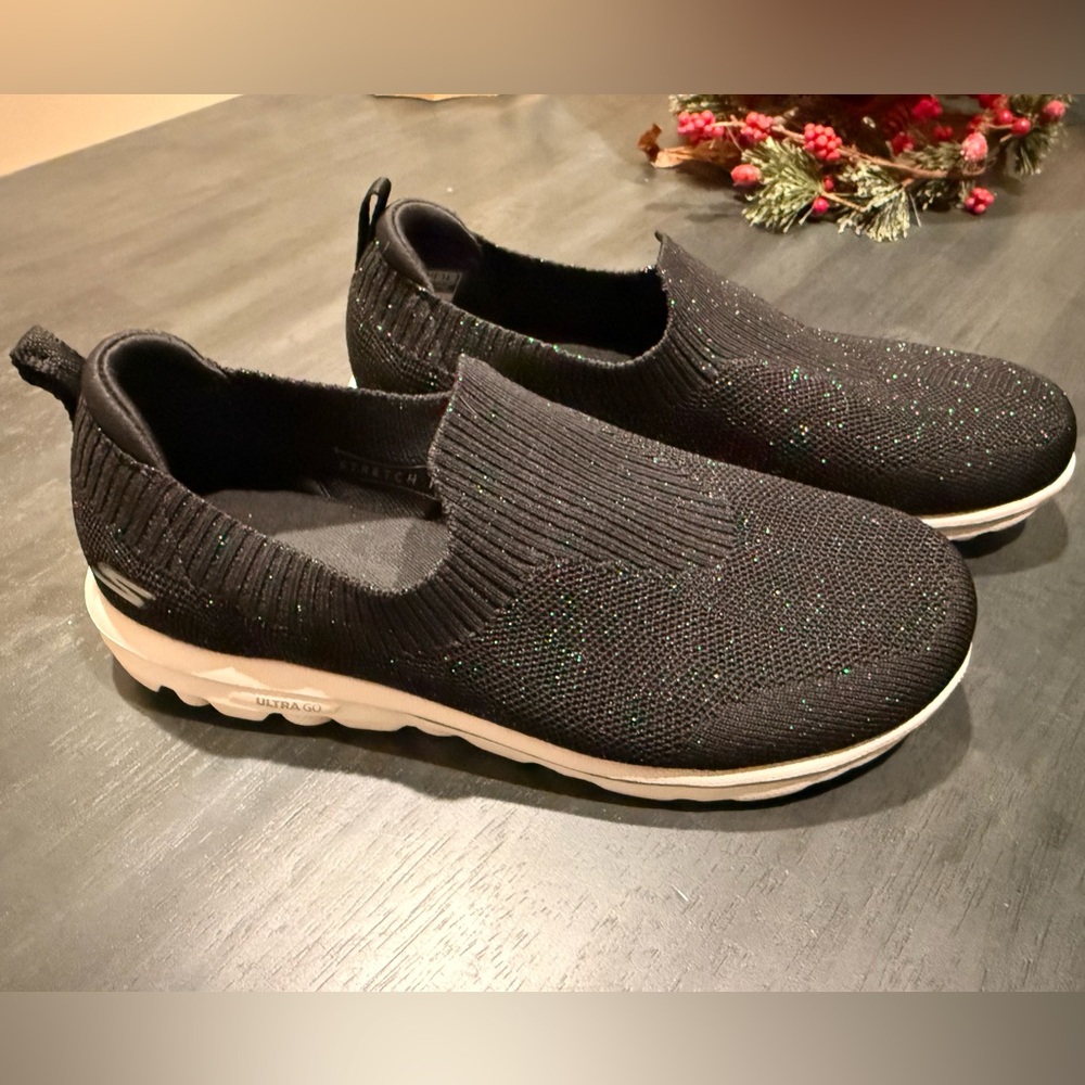 NWOT - Skechers Black Slip-On Sneakers with Sparkle Glitter Rainbow